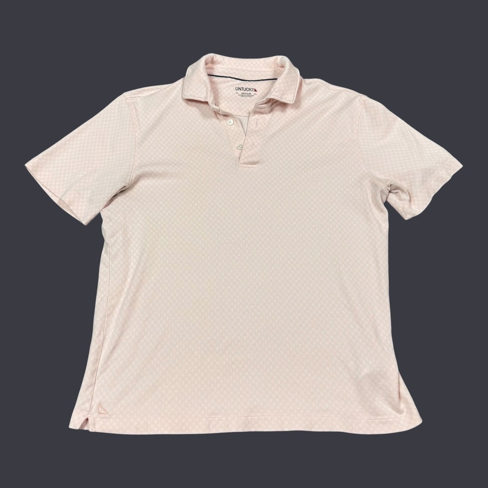 UNTUCKit Patterned White Pink 100% Cotton Polo Shirt Men's Medium Golf